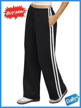 Womens Wide Leg Sweatpants Striped Track Pants with Pockets